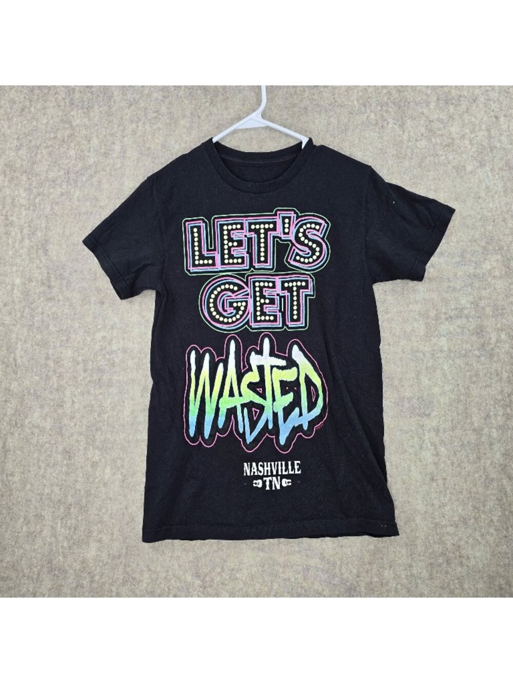 Lets Get Wasted Nashville TN Unisex Black Graphic T-Shirt Cotton Size M